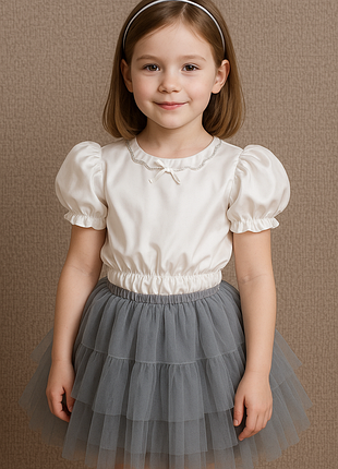 Костюм з сірою спідничкою/ мишка,хмаринка/3 речі