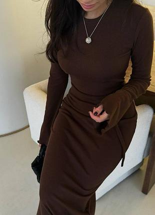 Сукня міді шоколад в рубчик , 42/44, 46-48