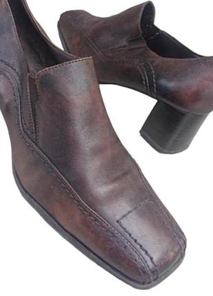 Кожаные винтажные женские туфли полуботинки#квадоатный каблук  jana