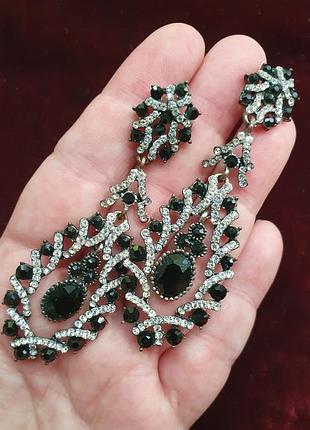 Винтажные длинные серьги-пусеты с черными кристаллами, европейский винтаж