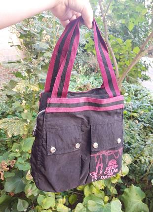 Сумка женская для спорта чёрная с розовым