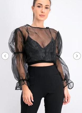 Топ з органзи чорний від bershka