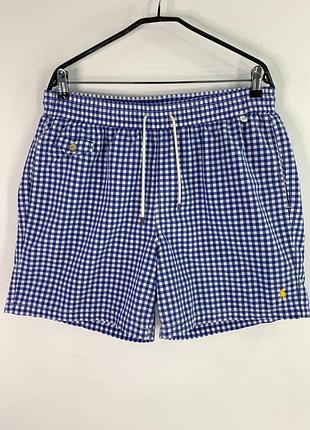 Polo ralph lauren traveller gingham swim trunk men's blue/white size xl шорти