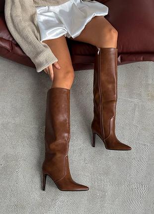 Демізесонні чоботи руді з шкіри, на флісі , підбор 9 см