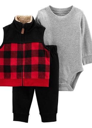 Carters комплект тройка боди штаны жилет картерс жилетка plaid