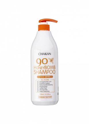 Chakan honey bomb 90% shampoo медовий шампунь для ослабленого волосся та чутливої ​​шкіри голови 1000мл