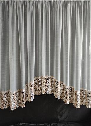 Фіранка аркою бамбук з мереживом 300*180 см молочний з бежевим (а30ком-1бам)