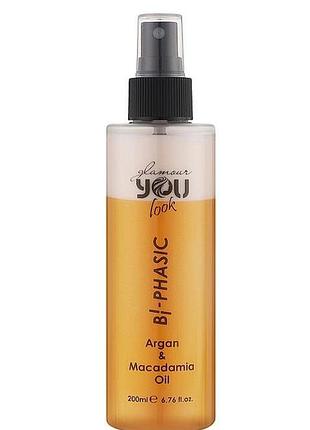 Двухфазный несмываемый кондиционер you look для волос professional glamour bi-phasic argan & macadamia oil 200