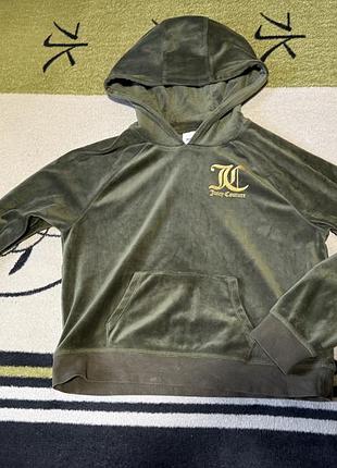 Juicy couture кофта з капюшоном велюрова оливкова на 10/11 років