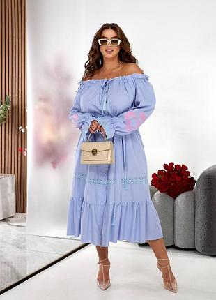 Украинное платье с поясом и кружевом, льняное этно платье с вышивкой, 407