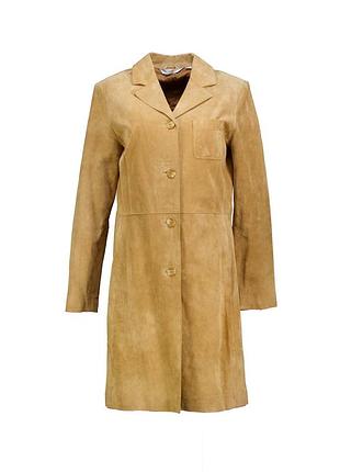 Жіноче світло-коричневе пальто до коліна з натуральної шкіри, розмір м (38/40)