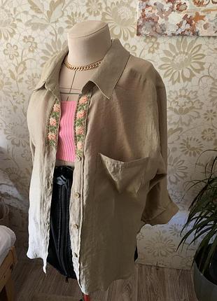 Сорочка блуза бавовна хакі оливкова вишиванка