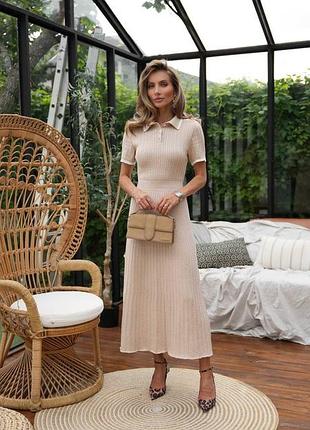 Накладной платеж ❤ 100% хлопок вязаное праздничное платье миди с воротничком поло на пуговицах в косы в стиле олд мани
