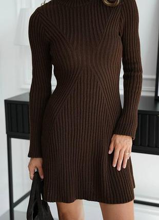 Накладной платеж ❤ 30% шерсть шоколадная шерсть вязаное платье фактурная расклешенная