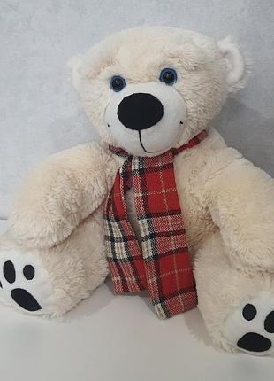 Кремовый белый мишка с шарфиком новогодний медведь teddy mountain