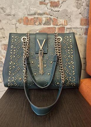 Сумка valentino bags дамская повседневная, оригинал, искусственная кожа, темно зеленая как новая!