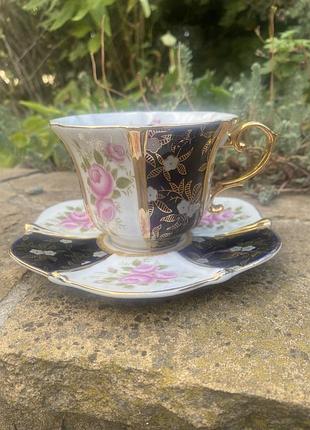 Чашка с блюдцем чайна золото,кобальт