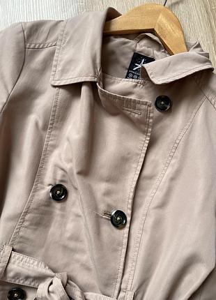 Тренч бежевий класичний плащ плащик короткий двобортний з поясом