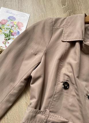 Тренч бежевий класичний плащ плащик короткий двобортний з поясом