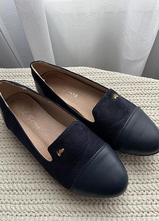 Лофери балетки замшеві екошкіра на широку ніжку