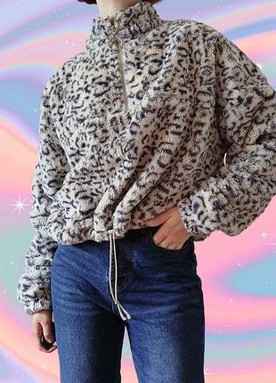 Зимняя кофта тедди оверсайз леопардовая
