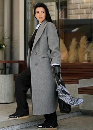Пальто жіноче довге оверсайз, демісезонне, однотонне, сіре
