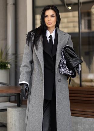Пальто жіноче довге оверсайз, демісезонне, однотонне, сіре
