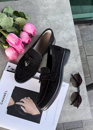 Лофери туфлі жіночі замшеві, чорні