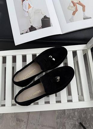 Лофери туфлі жіночі замшеві, чорні