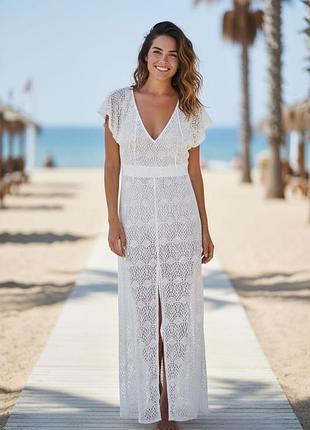 Длинное белое кружевное пляжное платье bravissimo