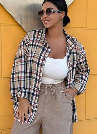 Універсальна сорочка оверсайз зі спущеним рукавом на кнопках у клітинку