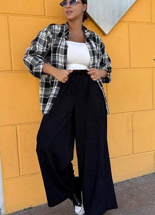 Елегантні вельветові брюки палаццо вільного крою з кишенями та поясом на резинці