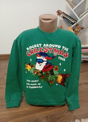Теплий світшот h&m новорічна кофта на 7-8 років 122- 128 см