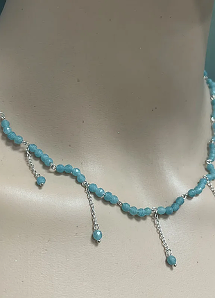 Колье чокер с натуральным голубым халцедоном
