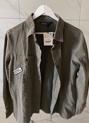 Жакет/сорочка хакі з нашивками zara, розмір m