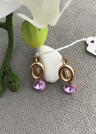 Сережки з кристалом сваровскі позолота медичне золото