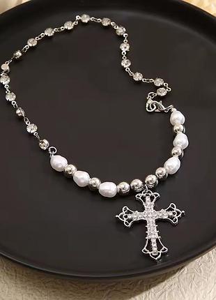 Чокер на шию y2k з підвіскою хрест намисто готика з хрестом