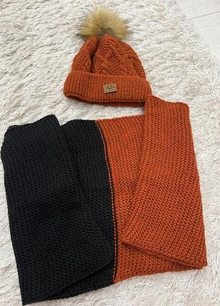 Яскравий жіночий набір шапка с помпоном та снуд 🧡🖤