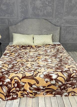 Плюшевий плед (турецьке покривало) лілія - мікрофібра, розмір: євро, полуторний, жовтий