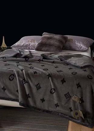 Меховый плед покрывало  cappone 200х230 см lv luxery, серый