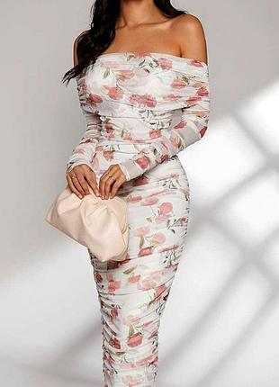 Распродажа платье prettylittlething миди сетка присборена