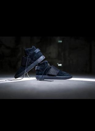 Кроссовки сникеры сникерсы adidas tubular invader strap all black 46.5р 30см состояние новых