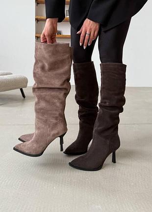 Демисезонные изысканные сапоги из натуральной итальянской замши
