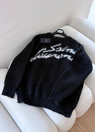 Чёрный тёплый шерстяной свитер люкс