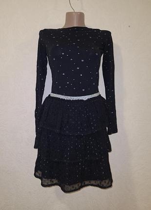 Черная трехъярусная юбка