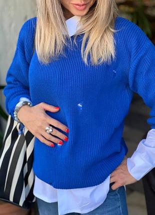 Жіночий светр з рваними нитками, з дирками теплий з довгими рукавами