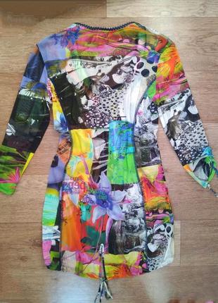 Яркая удлинённая блуза рубашка jane lushka с 3/4 рукавом/туника/сетка