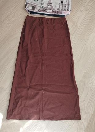 Коричневая льняная юбка 38