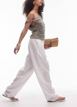 Белые батальные льняные брюки палаццо