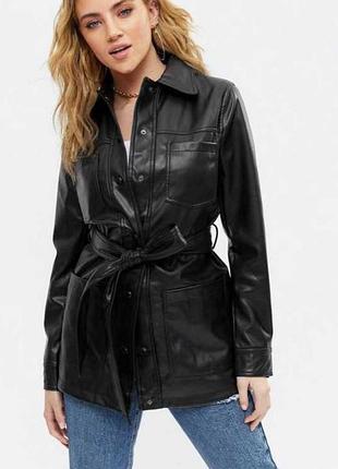 Стильна куртка піджак під пасок шкіра чорна с8